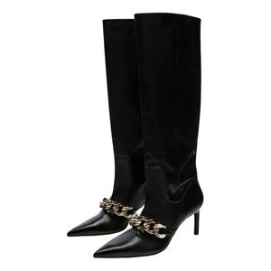 ZARA HEELED LEATHER KNEE HIGH BOOTS